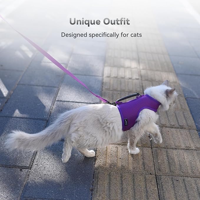 Cat Harness and Leash for Walking Escape Proof Breathable Mesh Fabric, Purple, XX-Large, Adjustable Cat Walking Jackets with Handle, Padded Stylish Cat Vest