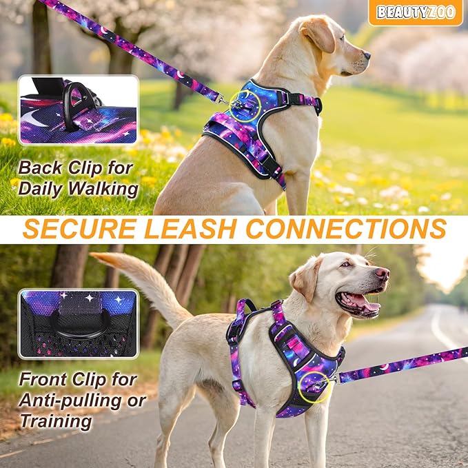 BEAUTYZOO No Pull Dog Harness and Leash Set for Small Dogs, Adjustable Dog Vest Harnesses with 2 Metal Leash Clips, Reflective Oxford No Choke Escape Proof Step in Pet Vest with Handle, Purple S