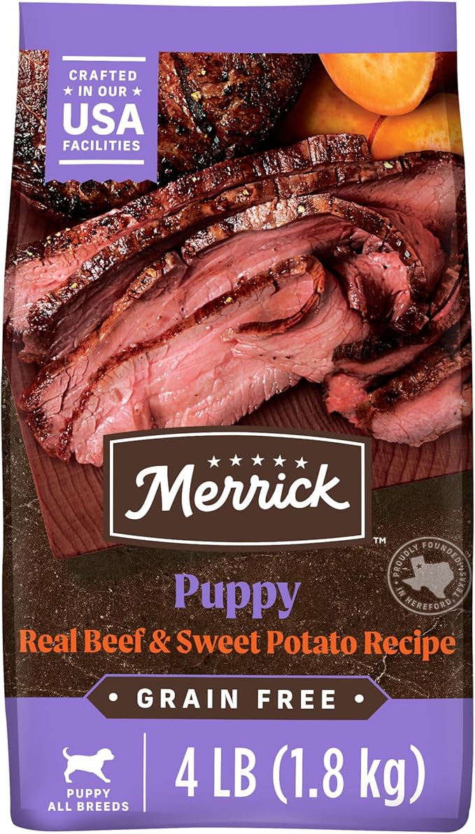 Merrick Premium Grain Free Dry Puppy Food, Wholesome And Natural Kibble With Real Texas Beef And Sweet Potato - 4.0 lb. Bag