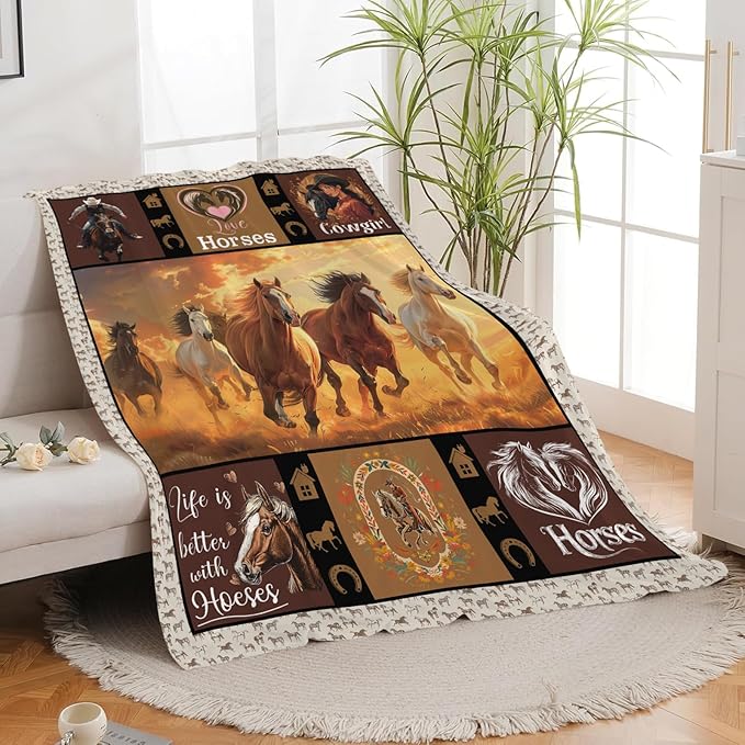 Horse Blanket Horse Throw Blanket Gifts for Kids Girls Boys Adults Women Man Super Soft Cozy Plush Fluffy Fuzzy Fleece Blanket Decor 40''X50''