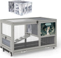 COZIWOW 36.5-Inch Double-Decker Wooden Insulated Rabbit Hutch with Wheels, Heated Rabbit Cage Featuring A Cleaning Tray and Ladder—Stylish&Easy to Assemble（Grey and Warm）
