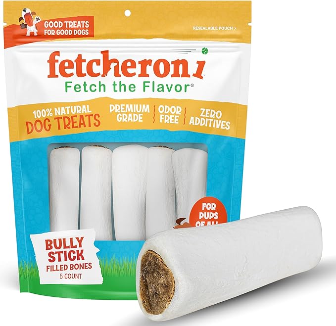 Stuffed Shin Bones for Dogs - Bully Stick Flavor, 3-4 Inch Dental Chews - Beef Filled Bone Treats for All Ages - Highly Digestible, High Protein - for Small, Medium and Large Pets - 5 Pack