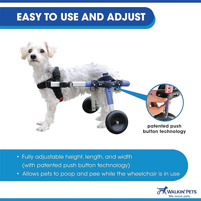 Walkin' Wheels Small Dog Wheelchair, Lightweight Dog Wheelchair for Back Legs, 15-25 lbs, for 12-15 inches Leg Height - Blue