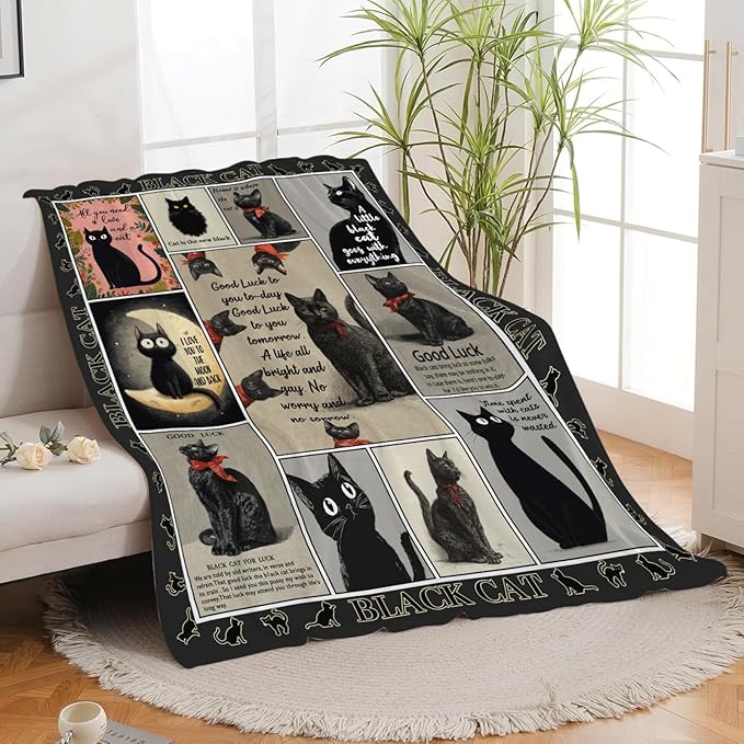 Black Cat Throw Blanket Black Cat Stuff Gifts for Kids Girls Boys Adults Women Men Soft Cozy Warm Plush Fluffy Fuzzy Fleece Blanket Decor 60''X80''
