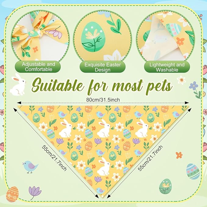 Weewooday 50 Pcs Easter Dog Bandanas Bulk with Bunny Rabbit Egg Carrot Pattern Soft Bibs Adjustable Triangle Pet Scarf Bowtie for Small Medium Large Costume Grooming(31.5 x 21.7 X21.7 Inch)
