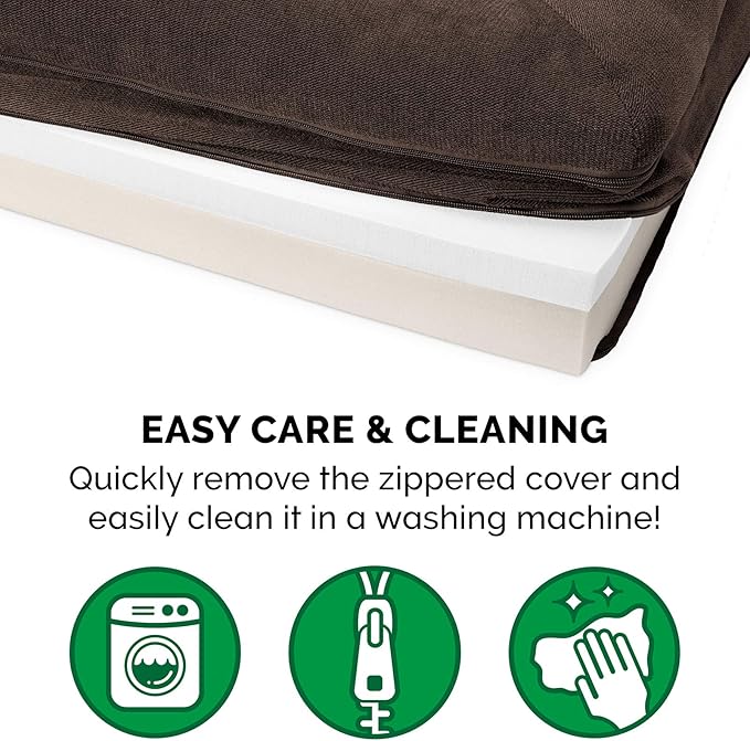 Furhaven Memory Foam Dog Bed for Medium/Small Dogs w/ Removable Bolsters & Washable Cover, For Dogs Up to 35 lbs - Sherpa & Chenille Sofa - Coffee, Medium