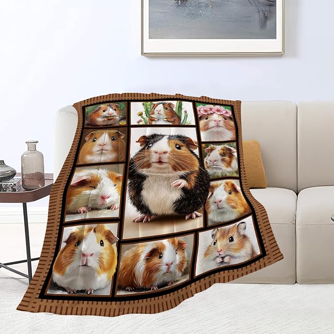 Guinea Pig Blankets, Guinea Pig Throw Blankets, Gifts for Women Men Boys Girls Lover Adult Cozy Fleece Flannel Bedding Stuff Animal Plush for Couch Sofa Bed 50"X40"