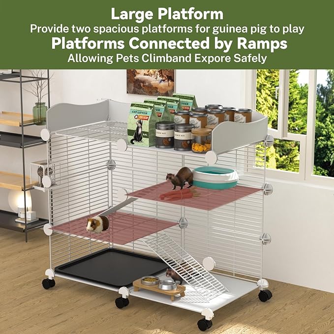 STILLCOVE Large Guinea Pig Cages Indoor on Wheels, 3 Tier C&C Ferret Cage Small Animal Hideout House with Top & Removable Tray, Pet Playpen Fence for 1-3 Hamster, Rat, Chinchilla, Hedgehog