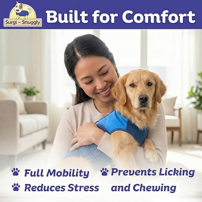 Surgi Snuggly Dog Surgery Recovery Suit - Dog Onesie for Post Surgery Recovery, Female Spay & Male Neuter - Surgical Suit for Dogs, E-Collar Cone Alternative, Double Blue - XLarge Short - 19"-22" (EC)