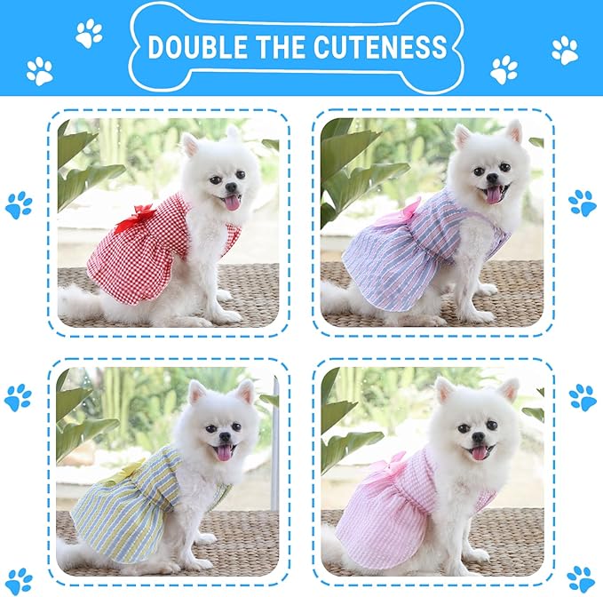 TAPBULL Dog Dresses, Fashionable Pet Dog Clothes, Cute Cat Birthday Dress Outfit (Blue/Red/Pink/Pink-Blue/Yellow-Blue 5-Pack), Small