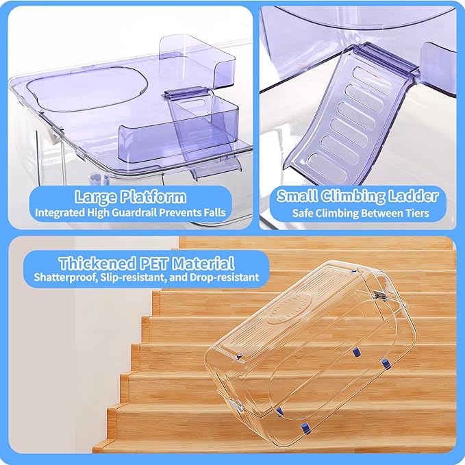 Large Hamster Cage Kit 24x13x14in for Syrian Hamster & Dwarf Hamster with 6″H Deepened Base, Large Platform, Exercise Wheel, 2 Hide-Houses, Water Bottle, Food Bowl, Ladder, Tube Port