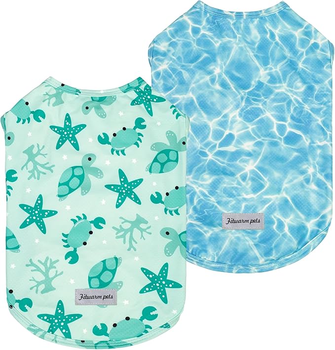 Fitwarm 2 Pack Marine UPF 50+ UV Sun Protection Dog Shirt, Lightweight Cooling Vest, Quick Dry Summer Clothes for Small Dogs Boy Girl, Pet Outfit, Sky Blue, Mint Green, Large