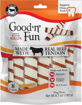 GOOD 'N' FUN Triple Flavor Wraps with Beef Tendon Chews, High-Protein Dog Treat for All Adult Dogs, Made with Real Beef Hide, Chicken & Beef Tendon, 8 Count