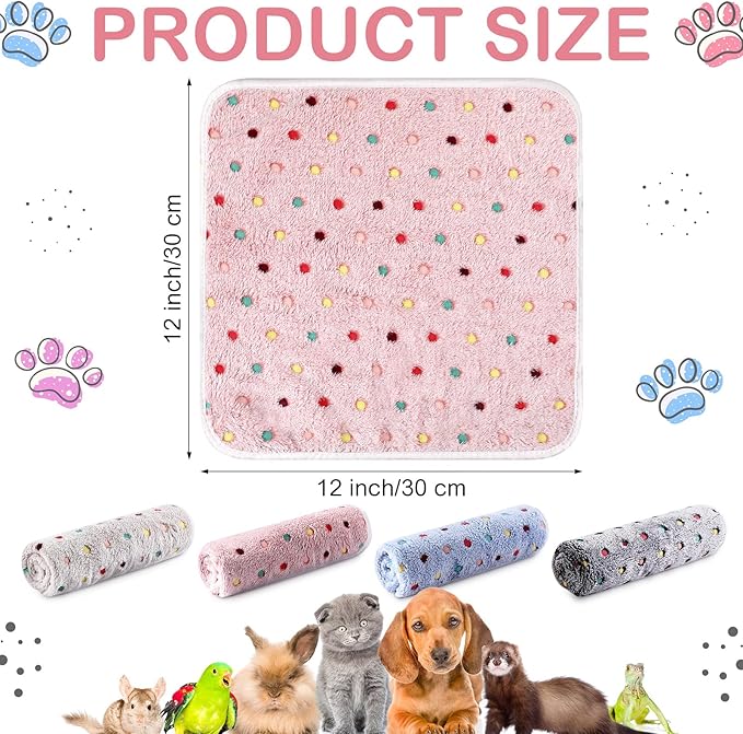 Tudomro 8 Pcs Guinea Pig Blankets Washable Small Pet Fleece Bedding Cage Liners Double Sided Pet Reusable Sleep Mat Pad Cover for Ferret Chinchilla Furniture Protection(Dot,12 x 12 Inch)