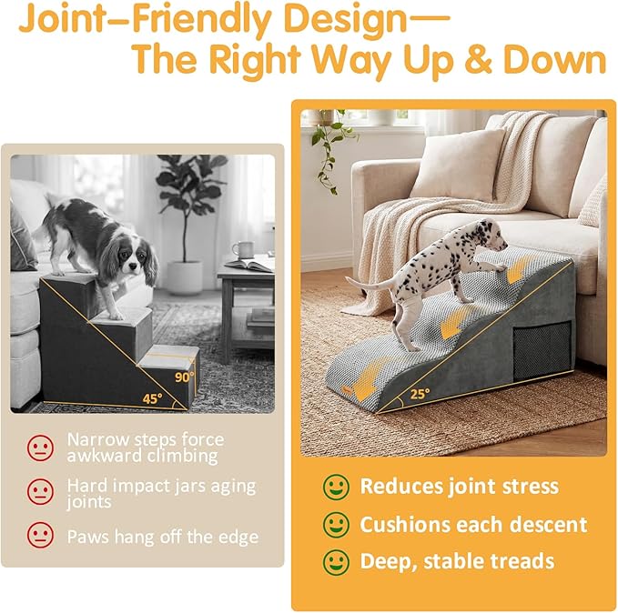 Topmart High Density Extended Foam Dog Ramp&Steps 3 Tiers,15.7" High,Non-Slip Dog Stairs with Removable Cover,Soft Foam Pet Ladder,Best for Injured,Older Cats,Pets with Joint Pain