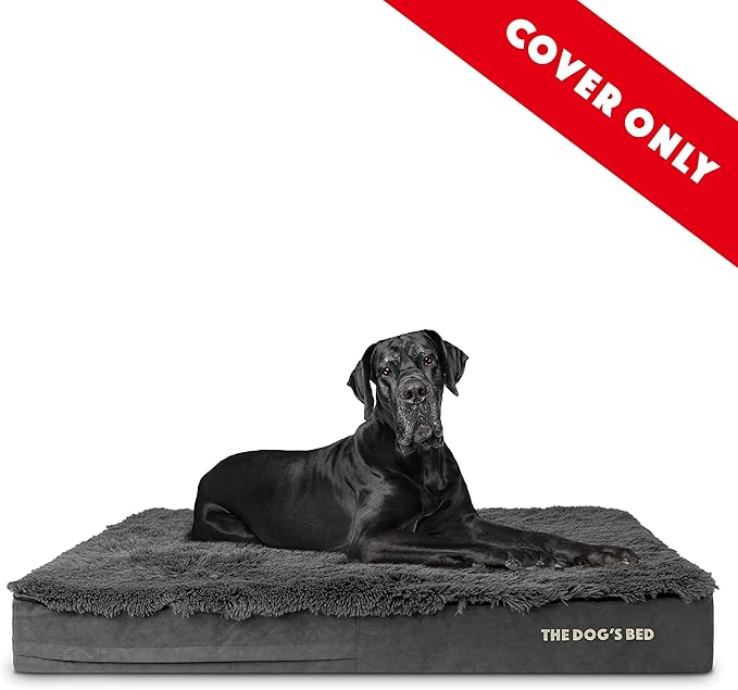 The Dog’s Bed Replacement Outer Cover, Fur Fabric, Grey Fur, XXXL, 6-Inch