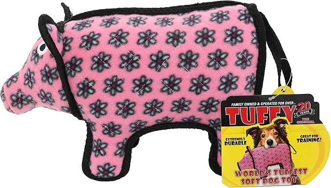 TUFFY - World's Tuffest Soft Dog Toy -Barnyard- Multiple Layers. Made Durable, Strong & Tough. Interactive Play (Tug, Toss & Fetch). Machine Washable & Floats. (Pig, Medium)
