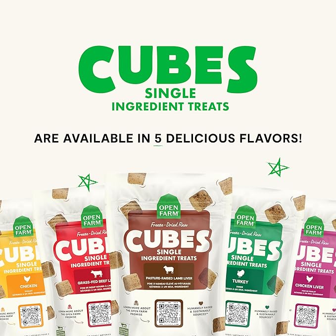 Open Farm Cubes, Freeze-Dried Raw, Single Ingredient Dog Treats, Beef Liver, 3oz Pouch