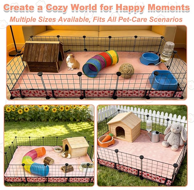Waterproof Guinea Pig Cage Liners, Washable & Reusable Small Animal Cage Mat, for Rabbit, Hamster, Chinchilla, Hedgehog (Watermelon),C&C 48x60 inches