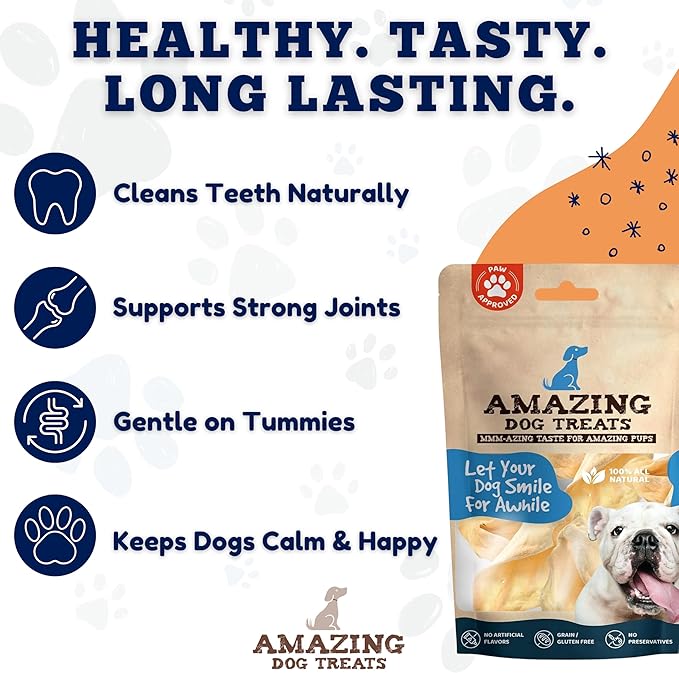 Amazing Dog Treats - Cow Ears for Dogs - Full Size (12 Pack) - Thick-Cut 100% Beef - All Natural Rawhide Alternative- Safe No Hide Dog Chew
