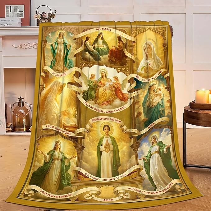Virgin Mary Blanket Christian Faith Prayer Throw Inspirational Scripture Spiritual Catholic Religious Gifts for Women Girls Men Kids Adults Soft Cozy Plush Fluffy Fuzzy Fleece Decor 60''X80''