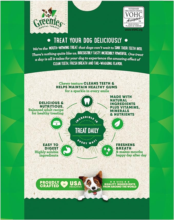 Greenies Veterinarian-Recommended Adult Natural Dental Dog Treats Petite Size, Dog Dental Chews, Original Flavor, 27 oz. Pack, 45 Count
