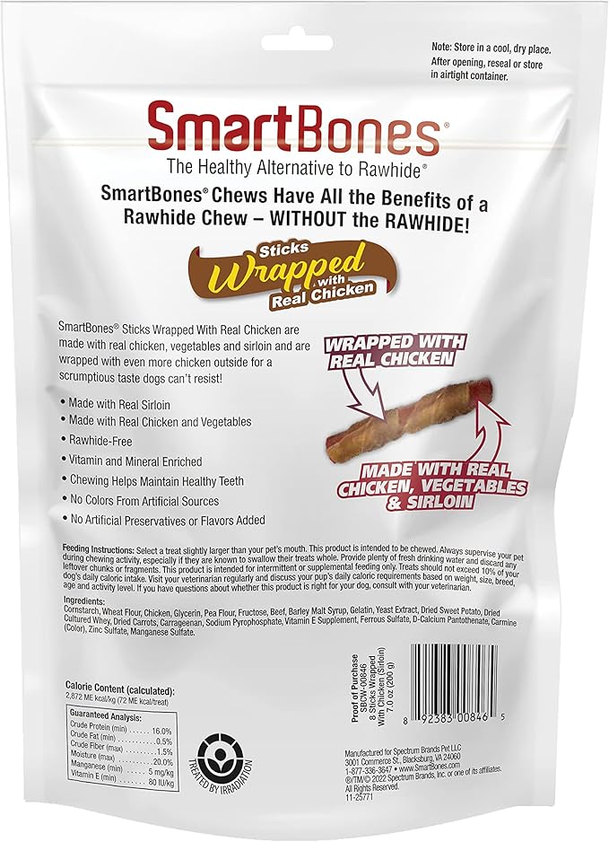 SmartBones SmartStick Wrapped with Real Chicken, 1 Count (Pack of 8)