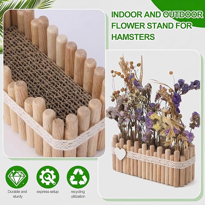 Hamster Cage Sprays Flower Foraging Holder - Natural Wood Feeding Stand, Small Pet Habitat Accessories for Hamsters Mouse Guinea Pig Dwarf Gerbils Syrian Mice (Lace - Rectangle)