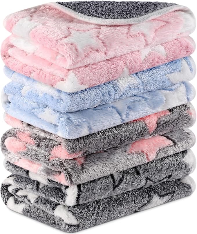 Reginary 4 Pcs Waterproof Guinea Pig Blankets Washable Small Animal Fleece Bedding Guinea Pig Cage Liners Reusable Training Pads Pet Pee Pad Sleep Mat for Hamster(Cute Star Pattern,24 x 47 Inch)