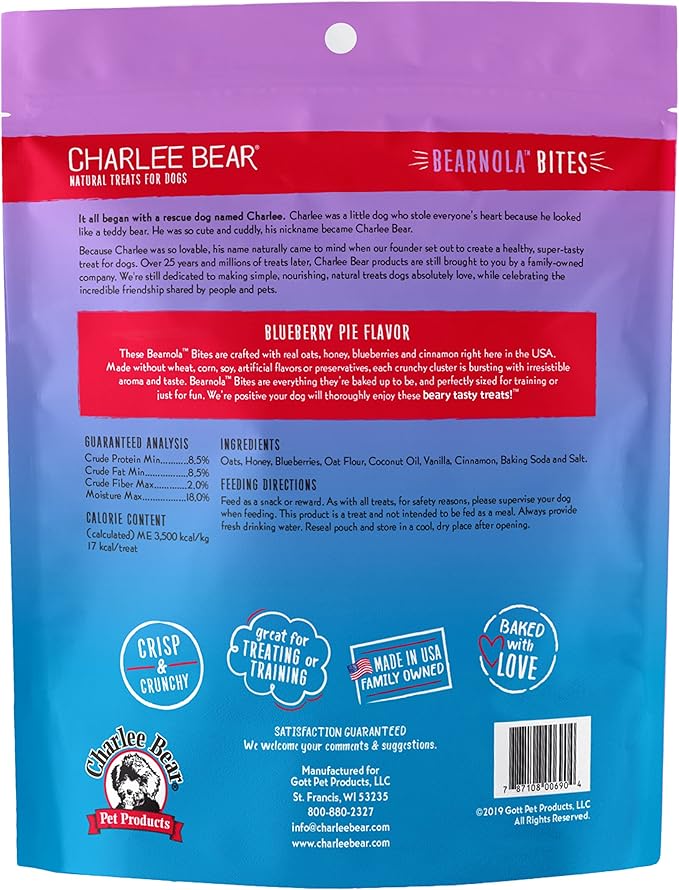 Charlee Bear Bearnola Bites Dog Treats, Blueberry Pie Flavor, 8oz (Pack of 2)