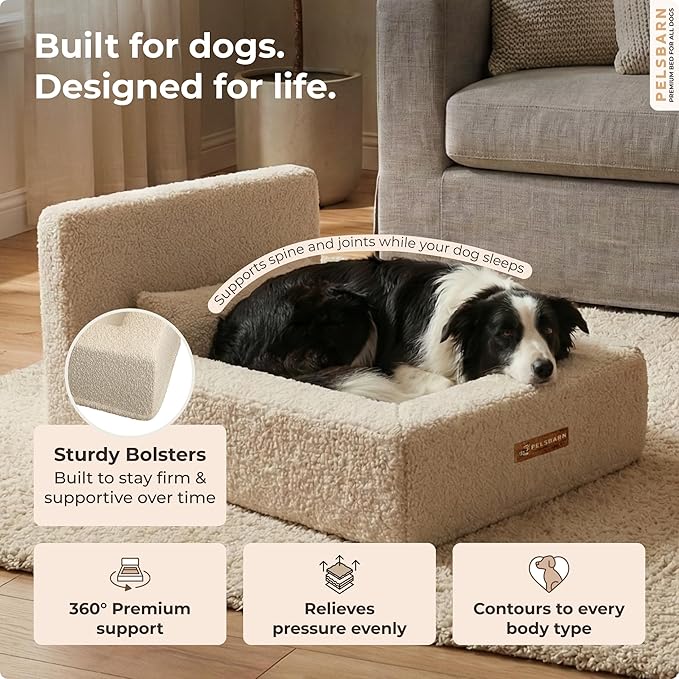 Pelsbarn Real Orthopedic Dog Bed, High-Density Memory Foam with Waterproof Fitted Sheets - Machine Washable, Medium, Beige