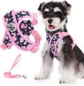 Patas Lague Dog Harness with Leash Set Adjustable Soft Padded Step-in Dog Vest No Choke No Pull Reflective for Small Pets with Poop Bags and Dispenser, Solid and No-chew, Floral Pink XS