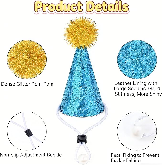 20 Pcs Mini Party Hats for Small Pets | Multi-Color Glitter Tiny Hats for Hamster Guinea Pig Lizard Stuffed Animals - Perfect for Small Pet Birthday Party Accessories, Cake Toppers & DIY Crafts