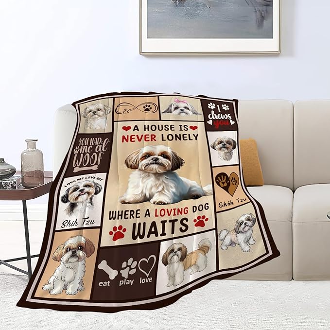 Shih Tzu Gifts Blanket, Dog Throw Blankets, Shih Tzu Stuff Animal Gift for Women Boys Girls Men Lover Adult Cozy Fleece Flannel Bedding Plush for Couch Sofa Bed Decor 50"X40"