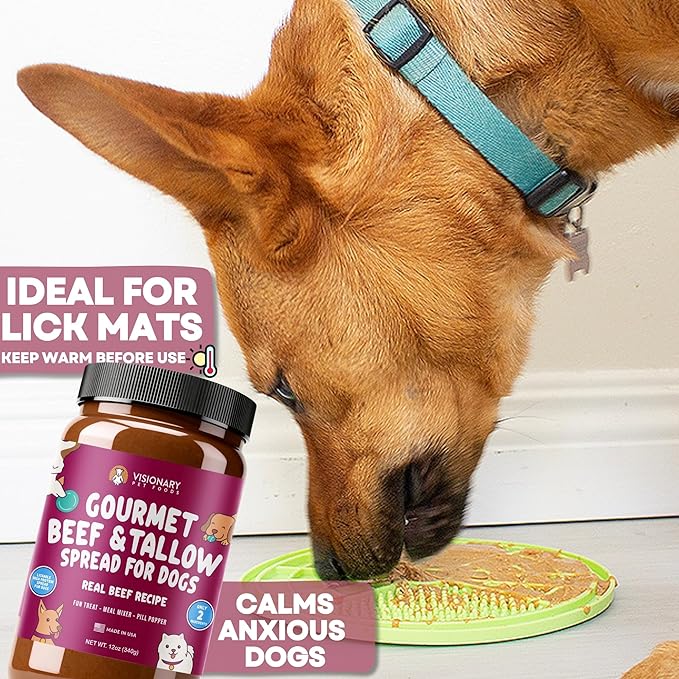 Visionary Pet Foods Beef Meat Spread - Healthy Dog Treat - Alternative to Dog Peanut Butter, Xylitol Free, No Sugar and Filler Free - Use on Lick Mat, Food Mixer, Pill Pockets - 12oz Jar