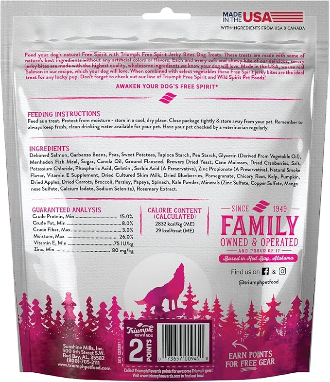 Triumph Free Spirit Grain Free Salmon and Vegetable Recipe Jerky Bites Soft Dog Treats, 20 Ounce (Pack of 2)