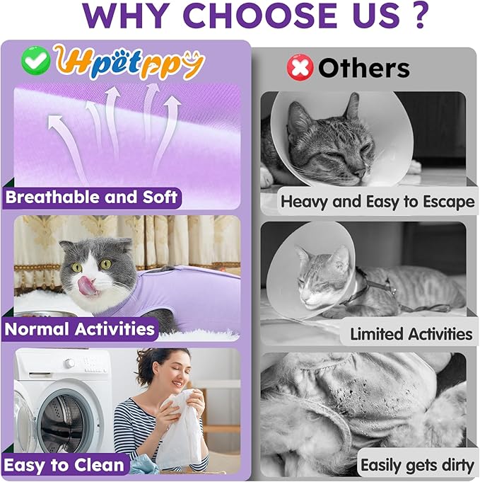 Hpetppy Cat Recovery Suit for Abdominal Wounds or Skin Diseases,Kitten Onesie for Cats After Surgery Wear Surgical Spay Suit for Female Cats Kitten Cone of Shame Alternative-Purple(S)