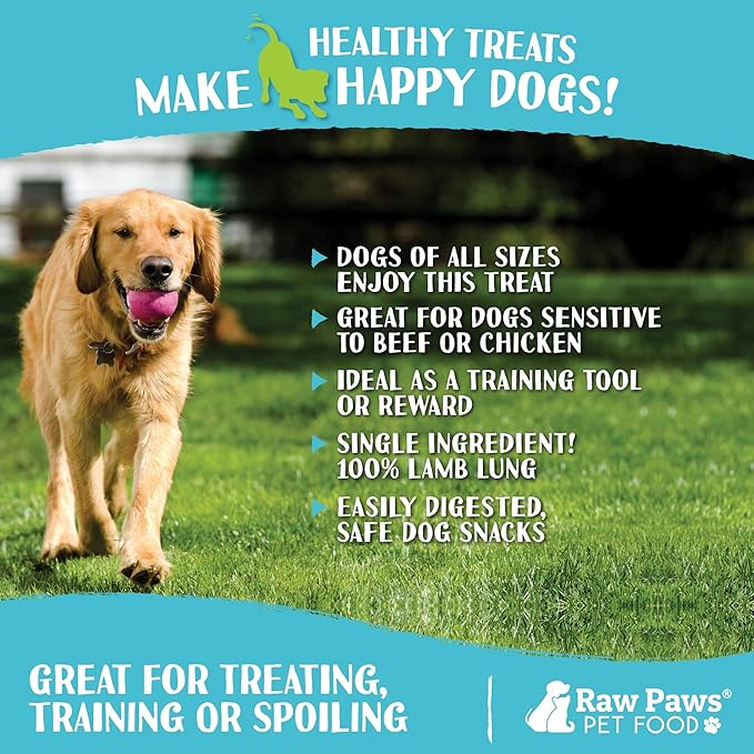 Raw Paws Lamb Lung Treats for Dogs (8-Ounce) - Packed in USA - Free Range Dehydrated Lamb for Dogs - Crunchy Natural Bites - Dog Treat Training Lung Filets