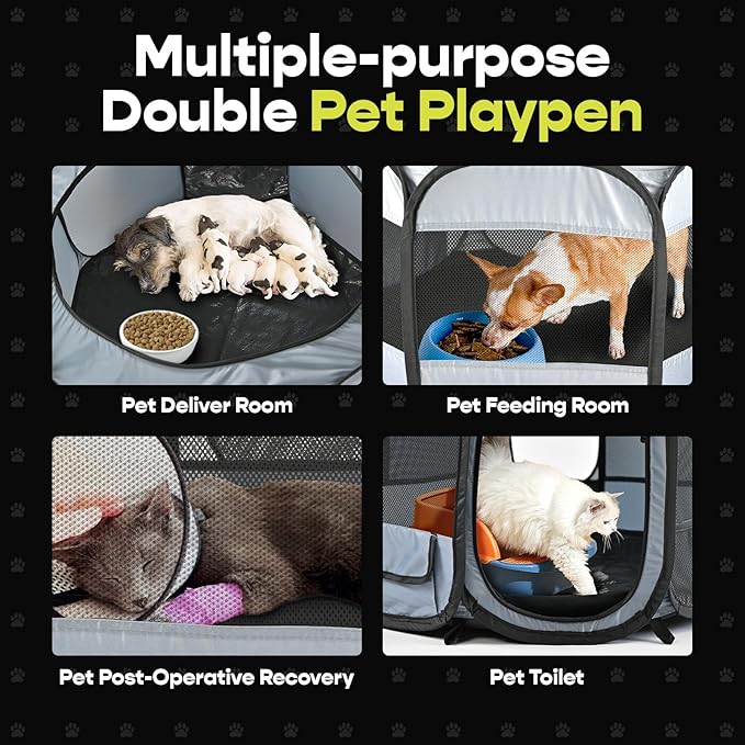 EighteenTek® 2-in-1 Pop up Pet Playpen, Assembly-Free, with Leakproof Pet Pee Pads,Portable Foldable Dog Tent Enclosure Indoor Outdoors Cats Puppy Kittens Small Animals Crates (S, 58" Lx29 Wx17 H)