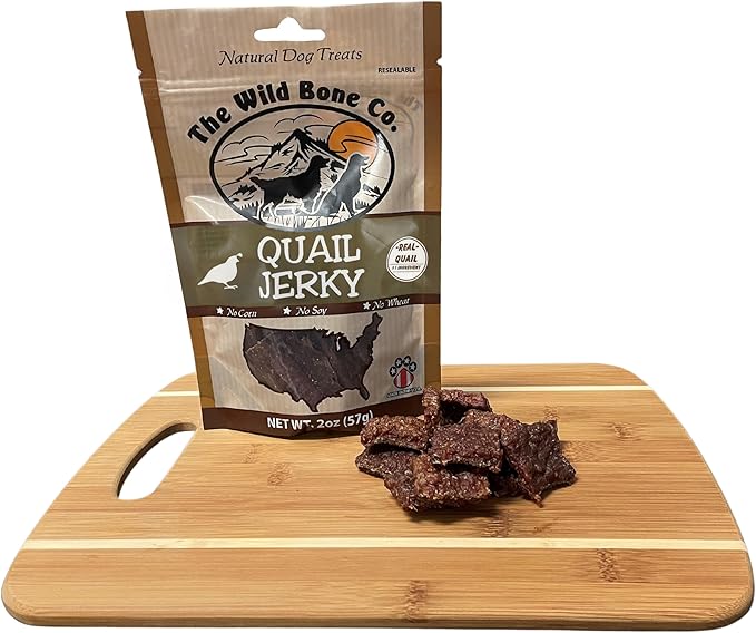 The Wild Bone Company Quail Jerky Dog Treats | Natural High Protein Chewy Training Bits | Made in the USA, 2 Ounces