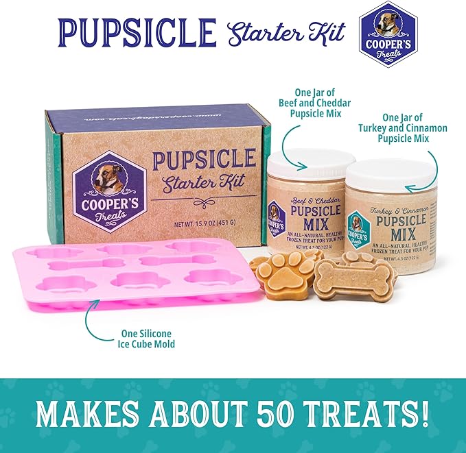 Cooper's Treats Pupsicle Starter Kit - Easy, Homemade Frozen Dog Treat Kit - Healthy, Delicious Dog Ice Cream Mix - Make Your Own Treats - Regular
