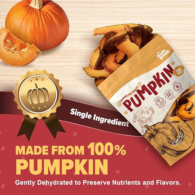 Pumpkin Chips for Dogs – 100% Natural Single Ingredient Dog Treats – Crunchy & Crispy – Easy to Digest, Hypoallergenic, Grain-Free – Healthy Snack for All Breeds – 6 oz
