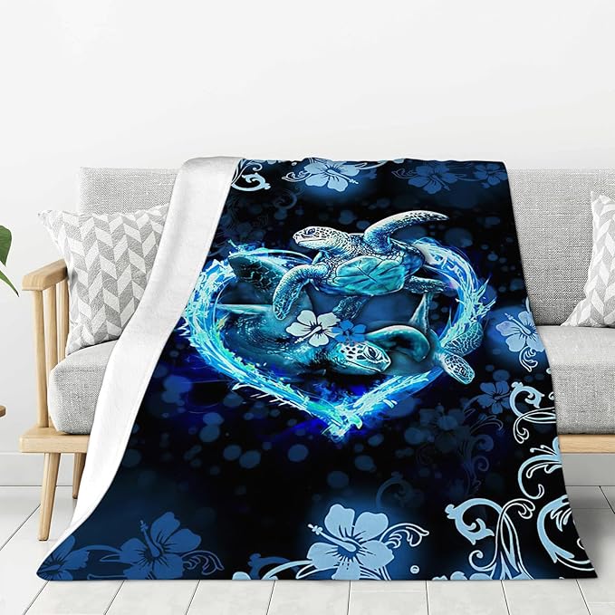 banonaty Turtle Blanket Sea Turtle Throw Blanket Cozy Fleece Flannel Plush Bedding Quilt Sea Turtle Gifts for Women Men Boys Girls Adult for Couch Sofa Bed Decor 50"X60"