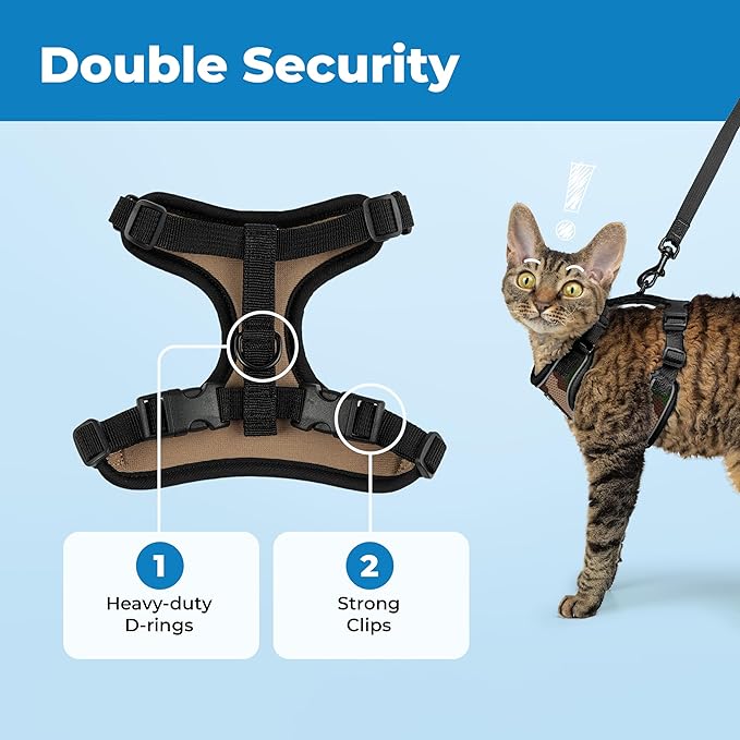 Voyager Escape-Proof Step-in Lock Cat Harness & 5ft Neoprene-Handle Leash Set All-Weather Mesh with Reflective Stitching for Small to Large Cats by Best Pet Supplies, Army (327), XXXS