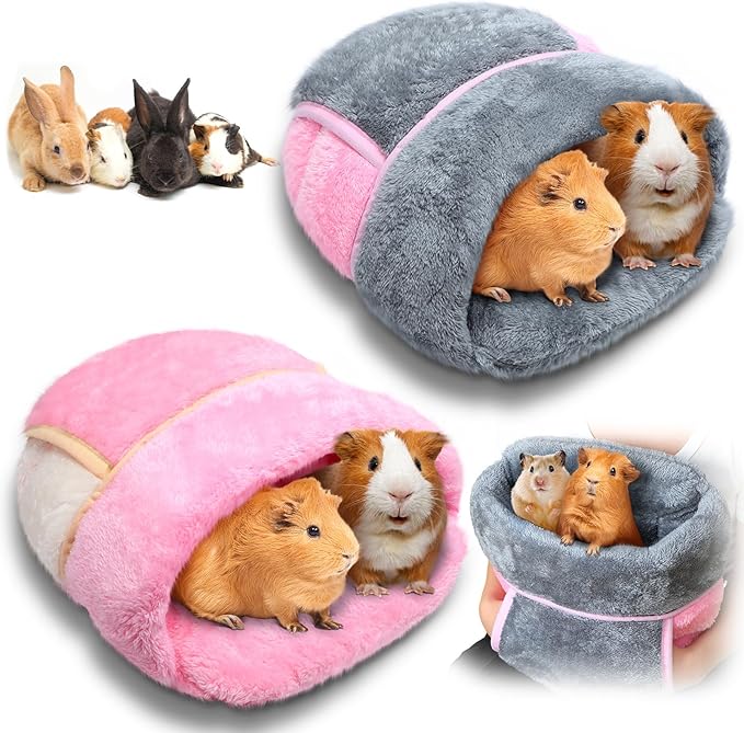 Wenqik 2 Pcs Guinea Pig Hideouts Guinea Pig Bed Washable Bunny Bedding Cuddle Warm Small Pet Sack Supplies Portable Pet Carrier Cage Nest Accessories for Cage(Gray, Pink,Plain)