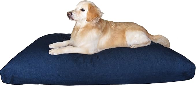 Dogbed4less XXL Orthopedic Extreme Comfort Memory Foam Dog Beds for Large Dog, Internal Waterproof Lining and External Machine Washable Denim Cover, 55X37 Pillow, Blue