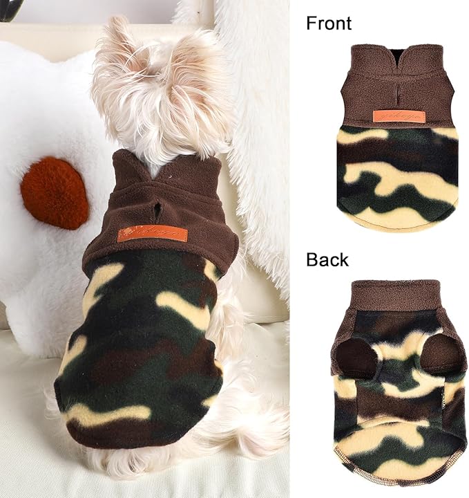 DaFuEn Dog Sweater, Dog Fleece Vest Winter Coat for Boy Girl, Pet Clothes Pullover, Soft Stretchy Puppy Sweater, Yorkie Teacup Chihuahua Jacket (Camouflage, XXS)