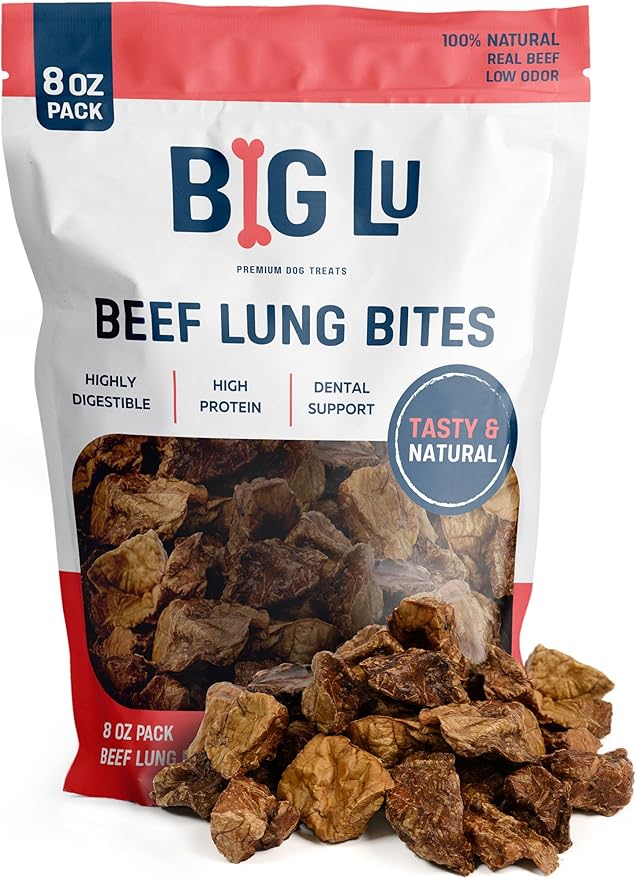 Big Lu – High-Protein Training Dog Treats, 8 oz, 100% Natural Single-Ingredient Beef Lung Bites, Rich in Glucosamine & Chondroitin for Joint Health,