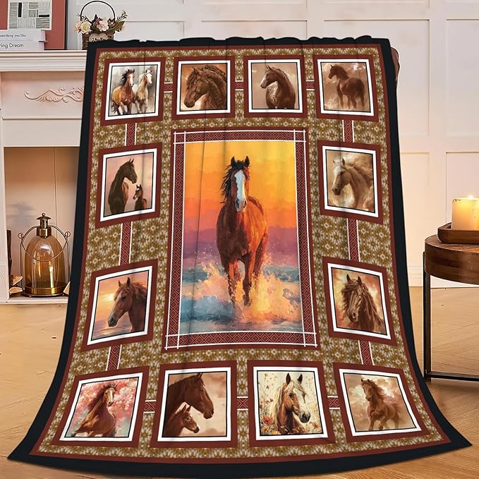Horse Throw Blanket Horse Stuff Gifts for Kids Girls Boys Adults Women Men Soft Cozy Warm Plush Fluffy Fuzzy Fleece Blanket Decor 50''X60''