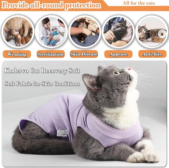 Cat Surgery Recovery Suit, Kitten Surgical Full Bodysuit for Abdominal Wound Protector Anti Licking After Surgery, Professional Cat Surgical Suit E-Collar Alternative for Male & Female Pets